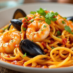 Fettuccini de camarão al diavola