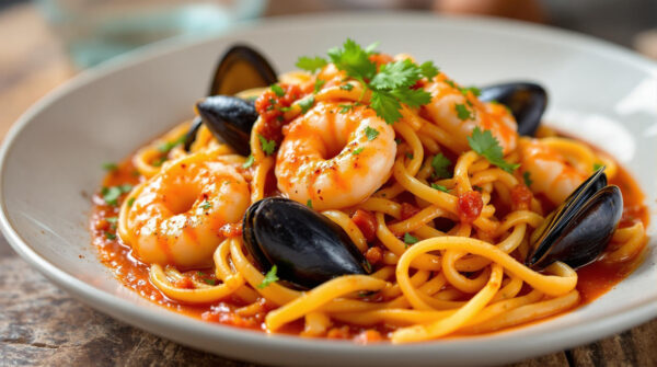 Fettuccini de camarão al diavola