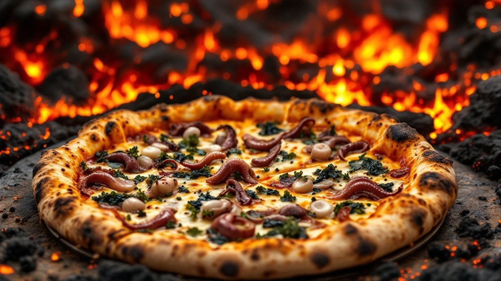 espetáculo vibrante de pizza em erupção